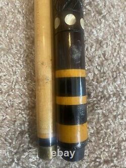 1970's Vintage Hand Carved Sampaio MoP Inlay 57 Hardwood + Ivory Pool Cue