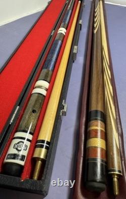 2-Piece Pool Cue Sticks Set Crest Weight 20oz + Custom Wood Inlay Billard Cue