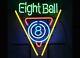 8 Ball Billiards Pool Room 24x20 Neon Sign Lamp Real Glass Wall Hanging Decor