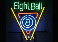 8 Ball Billiards Pool Room 24x20 Neon Sign Lamp Real Glass Wall Hanging Decor