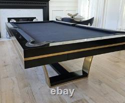 8 Foot Pool Table, Custom Designer Version, Gloss Black and Brass