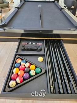 8 Foot Pool Table, Custom Designer Version, Gloss Black and Brass