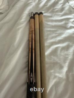 AE Custom 6 Point Pool Cue 2 Shafts IV Inlays Maple Ebony & Purple Steel Joint