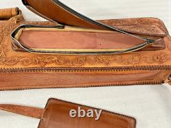 AMAZING! Vintage Custom Genuine Leather USA Hand Made & Tooled Pool Cue Case 4x4