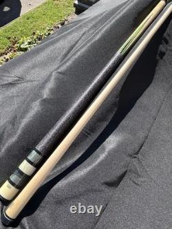 Brand New 5 Point Giuli Custom Pool Cue, Grey Acrylic 8 Green Veneers, 1 Shaft