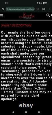 Brand New Jacoby Maple Pool Cue Shaft Radial Pin 3.70oz 13.00mm MSRP Is $175