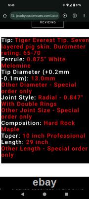 Brand New Jacoby Maple Pool Cue Shaft Radial Pin 3.70oz 13.00mm MSRP Is $175