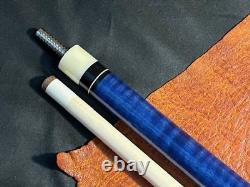 Carl Giuli Custom Blue Stained Curly Maple Pool Cue. With Maple Shaft