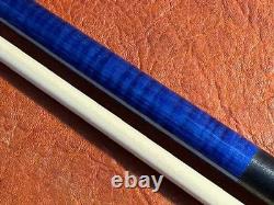 Carl Giuli Custom Blue Stained Curly Maple Pool Cue. With Maple Shaft