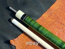 Carl Giuli Custom Green Stained Curly Maple Pool Cue. With Maple Shaft