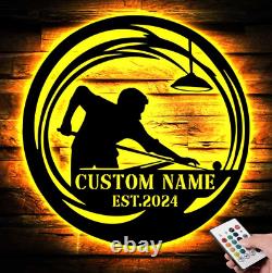 Custom Billiards Metal Sign with LED Light, Custom Pool Table Sign, Billiards