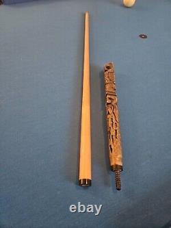 Custom Jacoby Pool Jump Cue Owl & Wizard Hand Carved From Balsa Wood Light 6.5oz