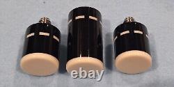 Custom Pool Cue Joint Protectors- Ebony/White Tops/ White Dash Rings-3/8-10