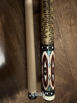 Custom Pool Cue with Pearl Inlays Cobra Skin Wrap