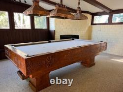 Custom Walnut Pool Table in excellent condition with matching copper lighting