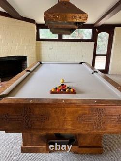 Custom Walnut Pool Table in excellent condition with matching copper lighting