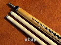 Dan Dishaw Custom Pool Cue With 2 Maple Shafts. 6 Ebony Point. Leather Wrapped