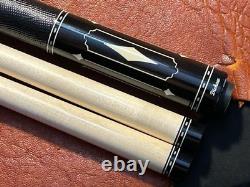 Dan Dishaw Custom Pool Cue With 2 Maple Shafts. 6 Ebony Point. Leather Wrapped