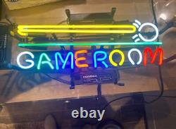 Game Room Pool Billiards 24x20 Neon Light Sign Lamp Bar Real Glass Wall Decor