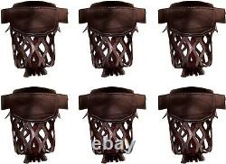 Iszy Billiards Pool Table LEATHER Fringe Pockets w Shield, SET OF 6, Dark Cherry