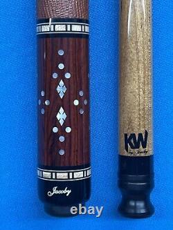 JACOBY CUSTOM POOL CUE 12.3MM 29KW SHAFT LEATHER WRAP RADIAL mother of pearl