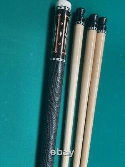 JD custom 8 point beautiful Ebony pool cue 3 shafts 8 extension leather wrap