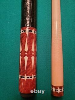 JK Custom Design Burl & Ebony pool cue with Ivory Inlays & Lizard Leather Wrap