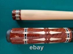 JK Custom Design Burl & Ebony pool cue with Ivory Inlays & Lizard Leather Wrap