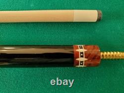 JK Custom Design Burl & Ebony pool cue with Ivory Inlays & Lizard Leather Wrap