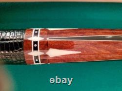 JK Custom Design Burl & Ebony pool cue with Ivory Inlays & Lizard Leather Wrap