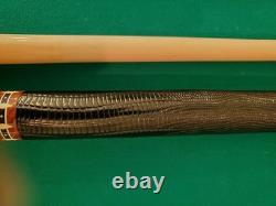 JK Custom Design Burl & Ebony pool cue with Ivory Inlays & Lizard Leather Wrap