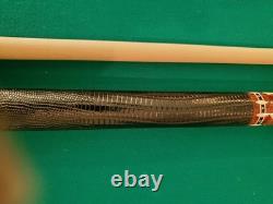 JK Custom Design Burl & Ebony pool cue with Ivory Inlays & Lizard Leather Wrap