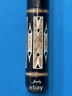 Jacoby Custom Pool Cue 11.75mm 30kw Shaft Ebony Maple Burl Leather Wrap Radial