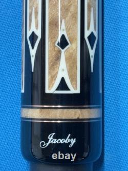 Jacoby Custom Pool Cue 11.75mm 30kw Shaft Ebony Maple Burl Leather Wrap Radial