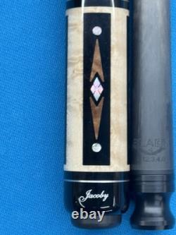Jacoby Custom Pool Cue 12.3mm 29 Cf Shaft Ebony Elder Burl Mother Of Pearl