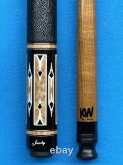 Jacoby Custom Pool Cue 12.3mm 29kw Shaft Ebony Maple Burl Leather Wrap Radial