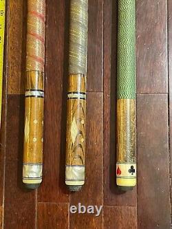 Lot 3 vtg 1970s THE HUSTLER LINE Custom POOL Billiards CUE stick 57 20oz 19oz