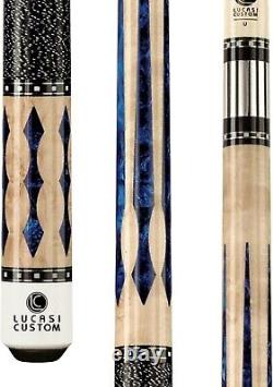 Lucasi Custom Super Birds-Eye Pool Cue with Blue Luster Inlays