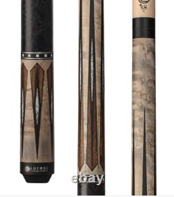 Lucasi LZC57 Custom Matte Grey Maple & Bocote/White Recon Cue with Leather Wrap