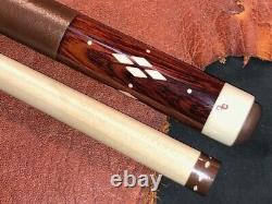 Mark Denton Custom Pool Cue With Inlays & One Shaft. Leather Wrapped