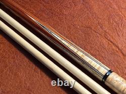 Mike Stacey Custom Tulipwood 6 Point Pool Cue With2 Maple Shafts. No Wrap Cue