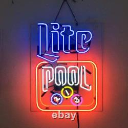 New Miller Lite Pool Billiards Neon Light Sign Lamp Acrylic 20x16 Decor Gift