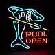 Pool Open Shark Billiards 24x20 Neon Sign Lamp Light Nightlight Business Ey