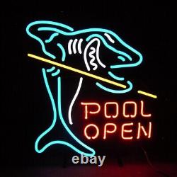 Pool Open Shark Billiards 24x20 Neon Sign Lamp Light Nightlight Business EY