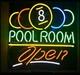 Pool Room Open Billiards Eight Balls 24x20 Neon Sign Light Lamp Cave Beer