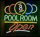 Pool Room Open Billiards Eight Balls Neon Sign Lamp Light Business 20x16