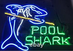 Pool Shark Billiards Game Room 20x16 Neon Light Sign Lamp Beer Bar Pub Glass