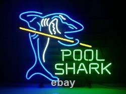 Pool Shark Billiards Game Room 24x20 Neon Sign Lamp Light Nightlight Display