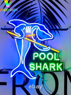 Pool Shark Billiards Green 24x24 Neon Sign Lamp Glass HD Vivid Printing EY