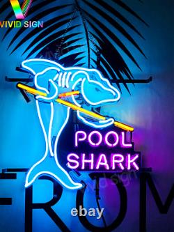 Pool Shark Billiards Purple 24x24 Neon Sign Lamp Glass HD Vivid Printing EY